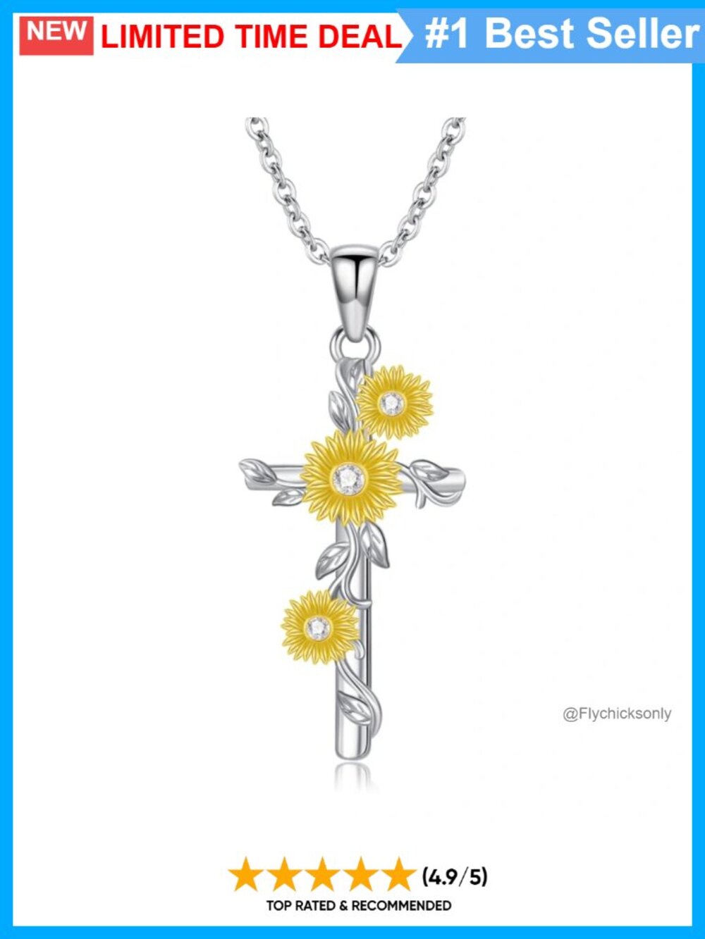 S925 Sterling Silver Lab Grown Diamond Cross Pendant Necklace for Women